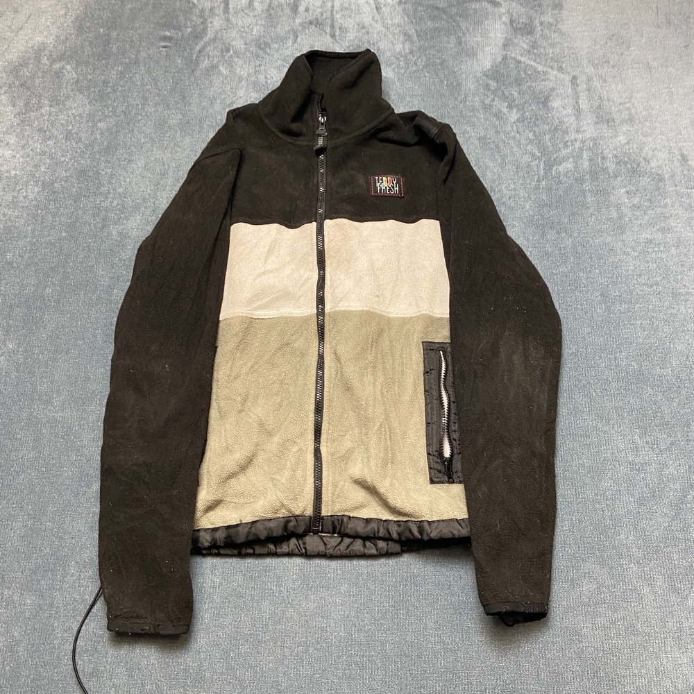 Teddy Fresh Fleece Jacket Womens Small Black Beige Colorblock Mock Neck Full Zip